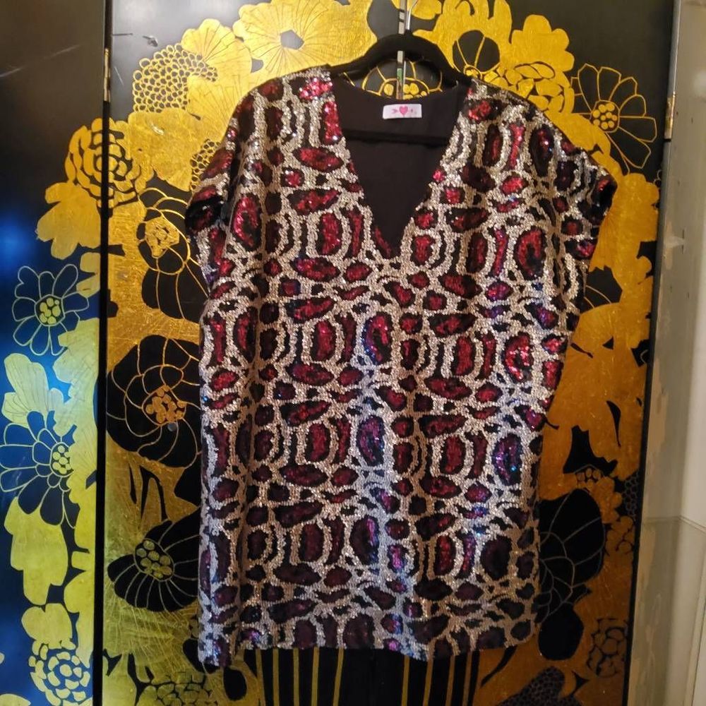 Buddy Love boutique 1X Enduring Top Dress plus size sequin maroon gold black